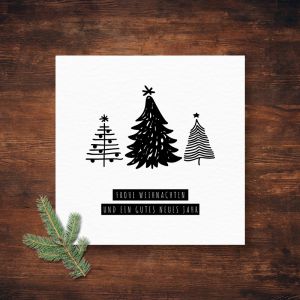 Black & White Weihnachtskarte Tannenbäume quadratisch