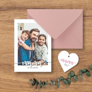 Familie Muttertagsset Karte rosa Umschlag und Hangtag Anhänger
