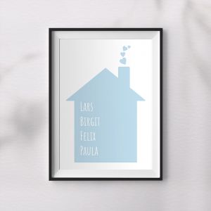 Häuschen mit Namen Wandbild blau